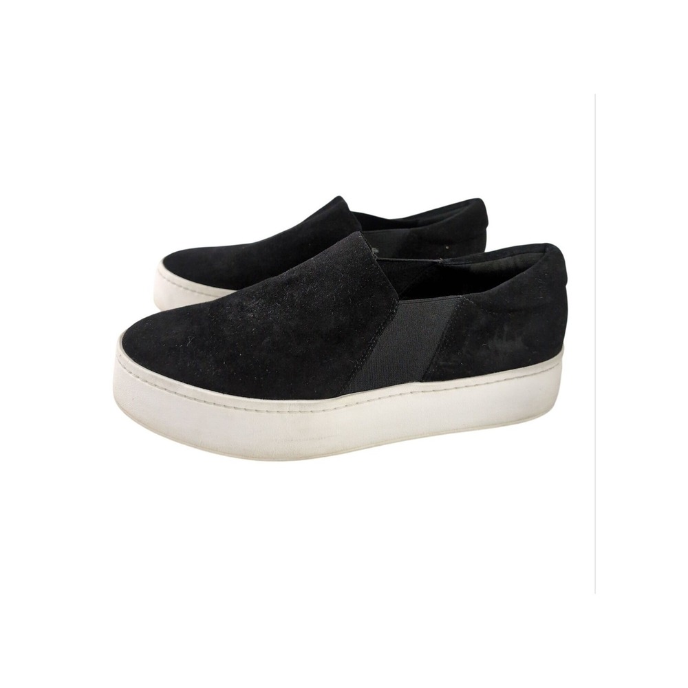 Vince Warren Platform Sneaker Shoe Women 8.5 Black Suede Leather Slip On Casual